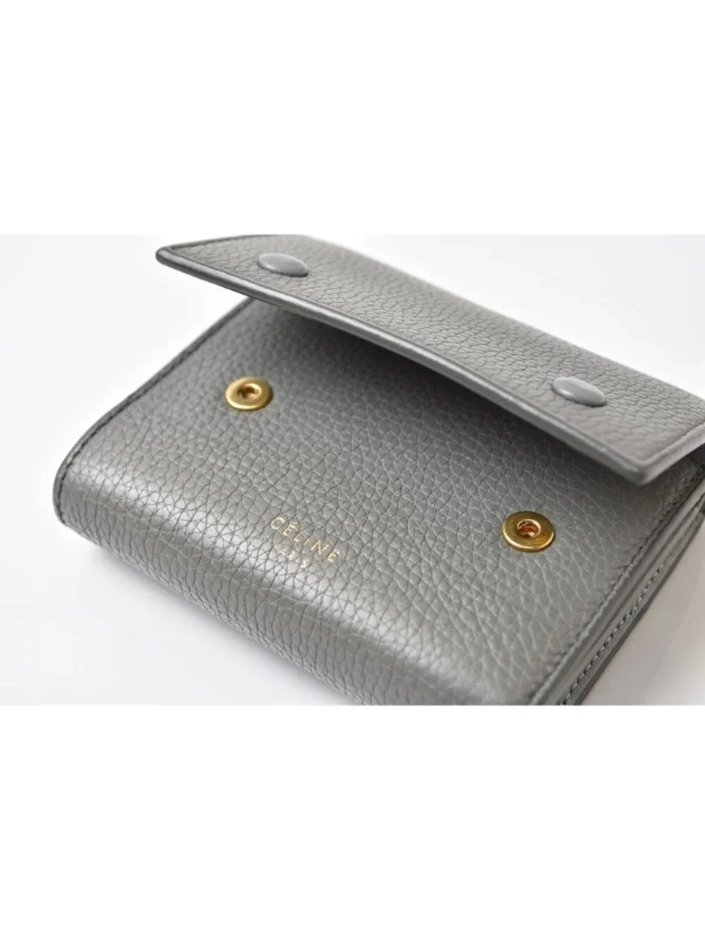 Celine Wallet Mini Small Folded Multi Function Trifold Gray Light Blue Leather